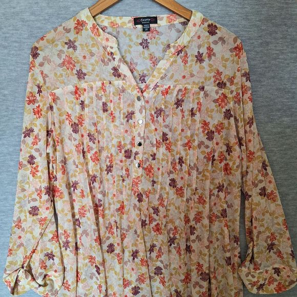 Cocomo Womens Blouse Top Plus 2X Floral  Stretch Pleated Roll Tab Sleeve Pleated - Picture 4 of 10